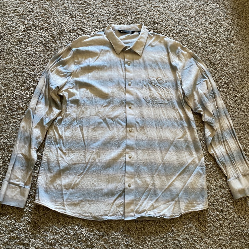 Men’s Travis Mathew Light Gray Striped Button Down size xl Shirt